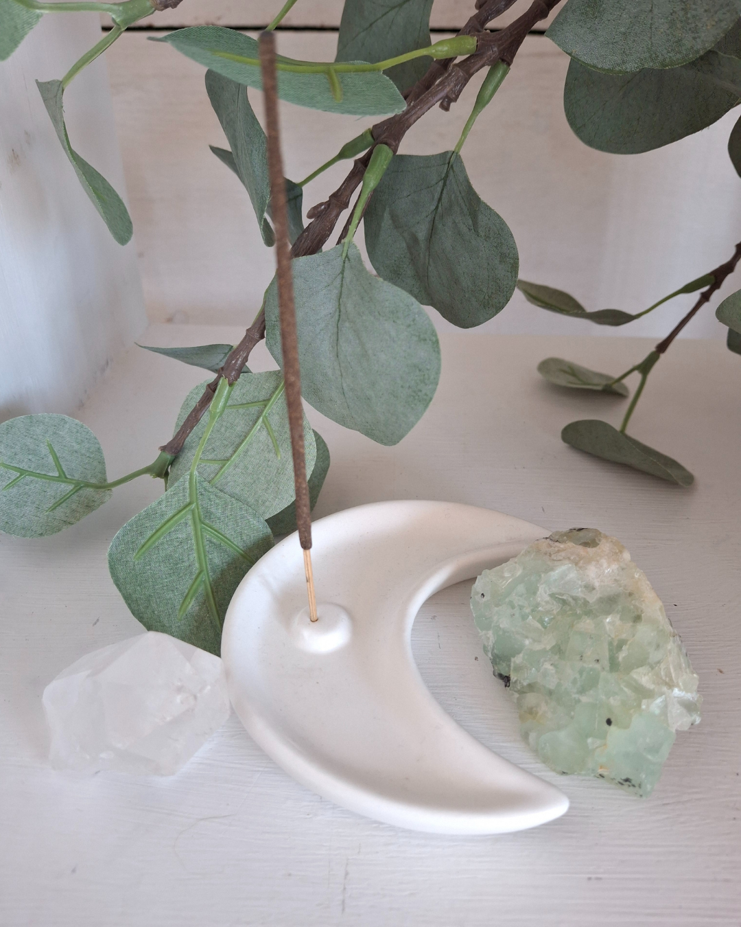 White Crescent Moon Incense Holder