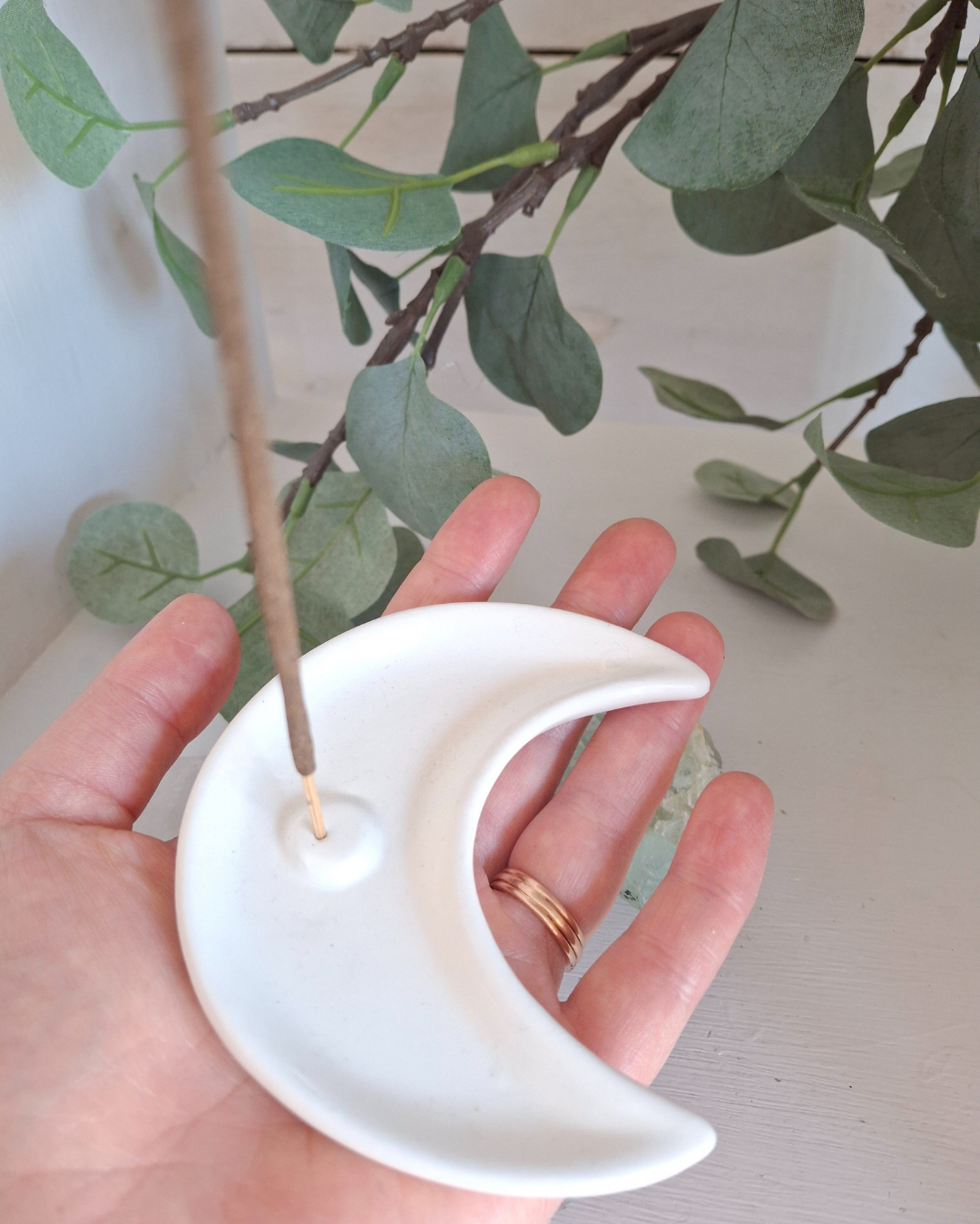 White Crescent Moon Incense Holder